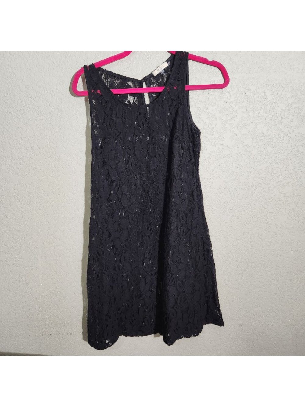 Halo Black Lace Sleeveless Womens Dress Size Large Semi-Sheer Floral Pattern